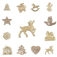 Christmas Decorations 10pcs Series Wood Santa Claus Snowflake Shaped DIY Festival Home Decoration Craft Supplies Chips Decor