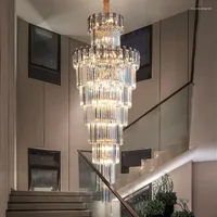 Pendant Lamps Large Chandelier For Duplex Building Modern Minimalist Light Luxury Crystal Villa Living Room Hollow Hall Rotating Staircase