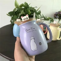 Mugs 450ml Cartoon Ceramic Cup With Lid Spoon Music Cat Coffee Mug Tea Milk Creative Trend Couple For Girls Student Gift