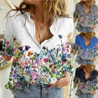 Women's Blouses Early Autumn Ladies Laple Floral Shirt Blouse Long Sleeve Camisas Mujer 2023 Elegant Cotton Linen Tops 3D Printed Clothing