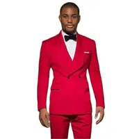 Men's Suits & Blazers Fashion Red Double-Breasted Evening Dress Toast Suit Prom Party Clothing Handsome Groom Tuxedos (Jacket Pants Tie) W:5