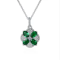 European and American style Necklace women Emerald Artificial green crystal zircon Diamond flower Pendant Collar Chain party Jewelry birthday New Year Gift