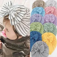 Knotted Bowknot Big Hair Bow Caps Beanie Turban Hats Stripe Wide Headwraps for Baby Girls Infants Toddlers Little Kids