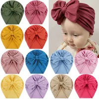 Cotton Big Bowknot Hair Bow Turban Hats Beanie Caps Headwraps for Baby Girls Infants Toddlers Kids