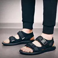 Sandals Beach Men Summer Shoes Casual Male Black Leather Man Footwear Flat Soft Comfortable A1319
