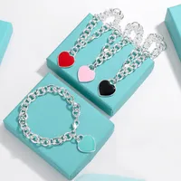 Fashion Classic Beaded 925 Sterling Silver Heart Bracelet red blue pink black Multicolor Optional Love Necklace For Woman Jewelry Holiday Gift With Box