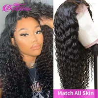 Brazilian Deep Wave Frontal Wig 30 Inch HD Transparent Lace Wigs 250 Density Curly Human Hair For Women 13X4