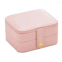 Jewelry Pouches Travel Portable PU Box Earrings Bracelets Ornaments Multi-Layer Storage Pink