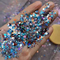 Nail Glitter 50g bag Mixed Size (0.2 1 2 3mm Square Hexagon) Paillette Spangles Shape Ultra Thin DIY Colorful For Art
