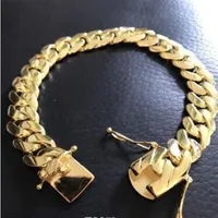 Mens Cuban Miami Link Bracelet 14k Gold Filled Over Solid 10mm Wide211v