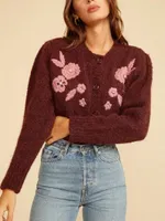 Women's Knits Women O-Neck Knit Cardigan Retro Floral Embroidery 2 Colors Ladies Single-Breasted Sweater Fashion Knitwear Outwear Top
