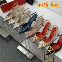 Designer Sandals Women High Heel Shoes Genuine Leather Thin Heels 6cm 8cm 10cm Pointed Toe Nude Black Red Blue Matte Wedding Shoes with Box and Duat Bag 34-44