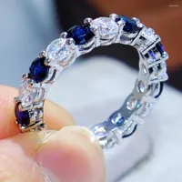 Cluster Rings Cute Girl Fashion Jewelry 925 Sterling Silver Blue&White Zirconia Enternity Women Wedding Engagement Band Ring For