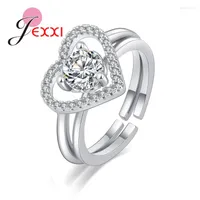 Wedding Rings Arrival Women Girls Lovely Opening Heart 925 Sterling Silver Adjustable For Engagement Party