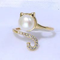 Cluster Rings HOOZZ.P Natural Freshwater Open Pearl Fashion Jewelry Gifts For Women Real Oblate White Beads Trend Mimi Cat Shape Top