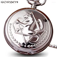 Pocket Watches Vintage Full Metal Alchemist Cosplay Watch Necklace Chain Pendant Clock Steampunk Edward Elric Fob For Men Women