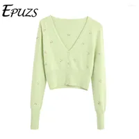 Women's Knits Sweet Green Pink Cardigan Women Crop Sweater Vintage Floral Embroidery Kntted Autumn Korean 2023