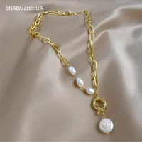Pendant Necklaces SHANGZHIHUA Premium Baroque Pearl Gold Necklace For Women Korean Fashion Jewelry Sexy Girls Collarbone Chain