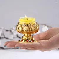 Candle Holders Butter Lamp Holder Lotus Shape Household Long Light For Buddha Zinc Copper Alloy Hand Painted Candlestick ZB356