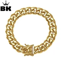 Link Chain 8mm 10mm 12mm 14mm Stainless Steel Miami Curb Cuban Bracelet Mens Hip Hop Thick Gold Filled Link Heavy 23cm1295a