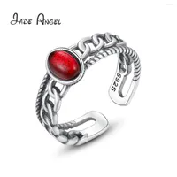 Cluster Rings Jade Angel 925 Sterling Silver Couple For Women Man Retro Oval Colored Gems Index Finger Adjustable Size Anniversary Ring