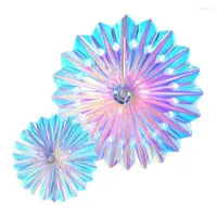 Christmas Decorations Iridescent Hanging Round Decorative Folding Fans Rainbow Shine Party Ornaments For Bridal