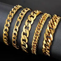 Link Chain Mens Gold Men Bracelet Cuban Link Stainless Steel & Bracelets For Man Braslet Color Jewelry255g