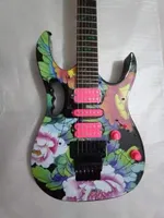 Custom 7V electric Guitar, Tree of Life fingerboard inlay, lock string nuts, guitar body flower design, gold accessories