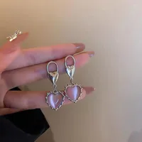 Dangle Earrings & Chandelier Pink Heart Shape Opal Earring S925 Silver Needle Safety Piercing Drop For Woman Girls Jewelry Wholesale GiftsDa