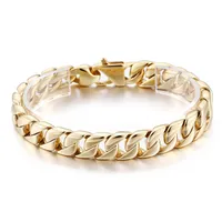 23cm 9 inch 12mm Gold Fashion Stainless Steel Cuban curb Link Chain Bracelet Women Mens Jewlery silve gold3186