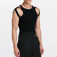 Bras Sets Men Knit Sleeveless Vest Tank Tops Slim Fit Party Clubwear Shirts Sexy Hollow Suspenders Top Erotic SweatshirtBras BrasBras