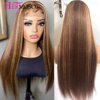 Straight Highlight Wig Human Hair 4 27 Lace Front Wigs Ombre 13x4 Frontal Colored Brown Highlighted