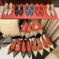 Women Sandals Designer High Heel Pointed Shoes Genuine Leather 4cm 6cm 8cm 10cm Thin Heels Nude Black Matte Red Wedding Shoes with Box and Dust Bag 34-44
