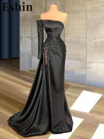 Casual Dresses Eshin Black Party Slash Neck One Shoulder Evening Dress Luxury Handmade Beaded Studio Performance 2023 TH1086