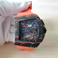 Super wysokiej jakości męskie zegarek 44 mm x 50 mm RM70-01 CA 01 30 Szkieletowe zegarki z włókna węglowego pomarańczowe gumowe szafirowe szklane przezroczyste mechaniczne automatyczne zegarki męskie