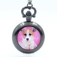 Pocket Watches Fashion Lovely Pink Dog Black Silver Bronze Quartz Watch Analog Pendant Necklace Mens Women Girl Gift