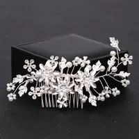Trendy Bridal Hair Combs Accessories Wedding Headpiece Silver Color Pearl Crystal Women Hair Combs Flower Jewelry274D