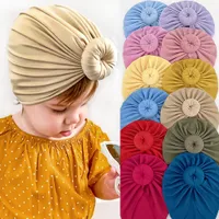 Solid Cotton Caps Stretchy Bow Beanies Cute Donut Turban Hats Headwraps for Baby Girls Infants Toddlers Kids
