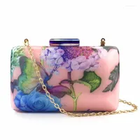 Evening Bags 2023 Women Printed Flowers Clutch Acrylic Hasp Wedding Wallets With Chain Drop MN1564