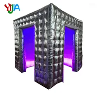 Party Decoration Gold Or Silver Cube 2.5m Inflatable Po Booth Cabin Tent With LED Strips Lights And Air Fan Portable For
