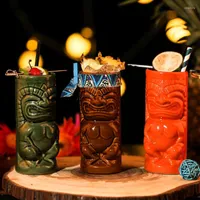Wine Glasses Hawaii Tiki Mugs Cocktail Cup Beer Beverage Mug Ceramic Great For Drink Easter Islander Bar Club Party Tumbler
