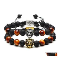 Other Bracelets Handmade Lava Lion Head Beads Rope Charm Weave Bracelet Men Women Yoga Jewelry Bangles D237S Z Drop Delivery Dhf6U