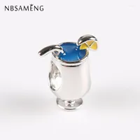 Beads 925 Sterling Silver Bead Charm Cocktail Drink Goblet Cup Enamel Charms Fit Bracelets DIY Women Jewelry