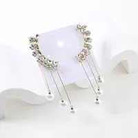 Dangle Earrings & Chandelier Fashion And Elegant Zircon Water Drop Tassel Ear Clip Stud Korean Pearl Long Female Accessories GiftDangle