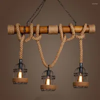 Pendant Lamps Retro Lights Loft Iron Hanging Lamp 3 Cage Hand Knitted Vintage Rural Lighting Fixture Restaurant Dining