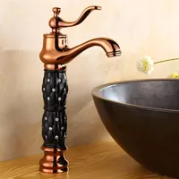 Bathroom Sink Faucets Basin Rose Gold Finish With White black Mixer Tap Brass Washbasin Faucet Single Handle Hole Water