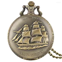 Pocket Watches Bronze Sailing Canvas Boat Ship Quartz Watch Necklace Clock Pendant Vintage Chain Women Men Relojes De Bolsillo