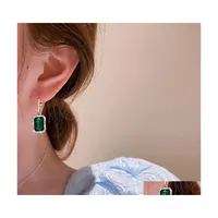 Dangle Chandelier 2022 Korean Gold Color Geometric Circle Hoop Rhinestone Square Green Crystal Pendant Earrings For Women Fashion Dhsdj