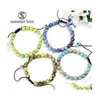 Link Chain Arrival 8 Mm Nature Stone Bracelet For Women Men Adjustable Round Shape Agate Black Beads Braided Lucky Jewelry Drop Del Dhz1T