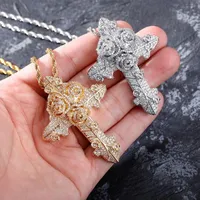 Pendant Necklaces Rose Cross Necklace High Quality Iced Out Bling Cubic Zirconia Pensdants Hip Hop Rappers Jewelry Party Gifts